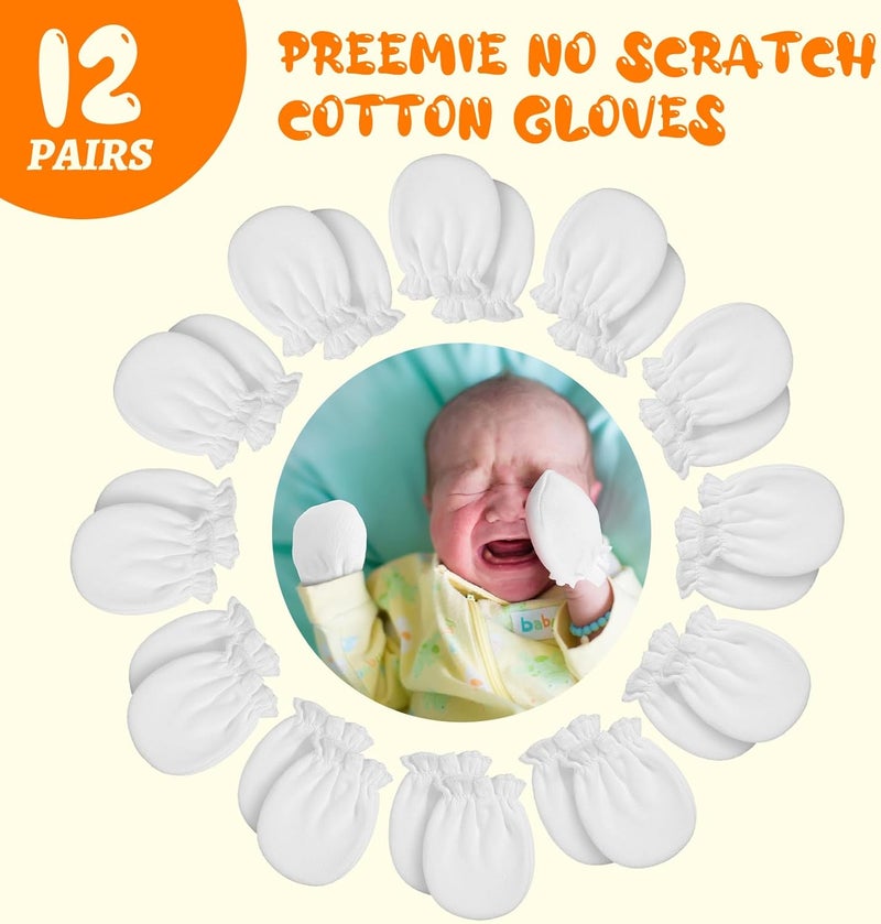 Vabean 12 Pairs Preemie Baby Mittens No Scratch Cotton Premature Baby Gloves for Nicu Preemie Girls Boys Gifts - Image 3